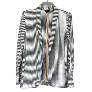 Leighton Womens Black White Striped Linen Blend Open Front Blazer Jacket Size S